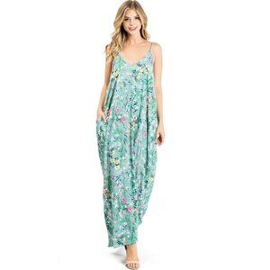 💙🌺 Love Stitch Boho Floral Harem Maxi Dress — Sea Foam Blue/Green 🌺💙
